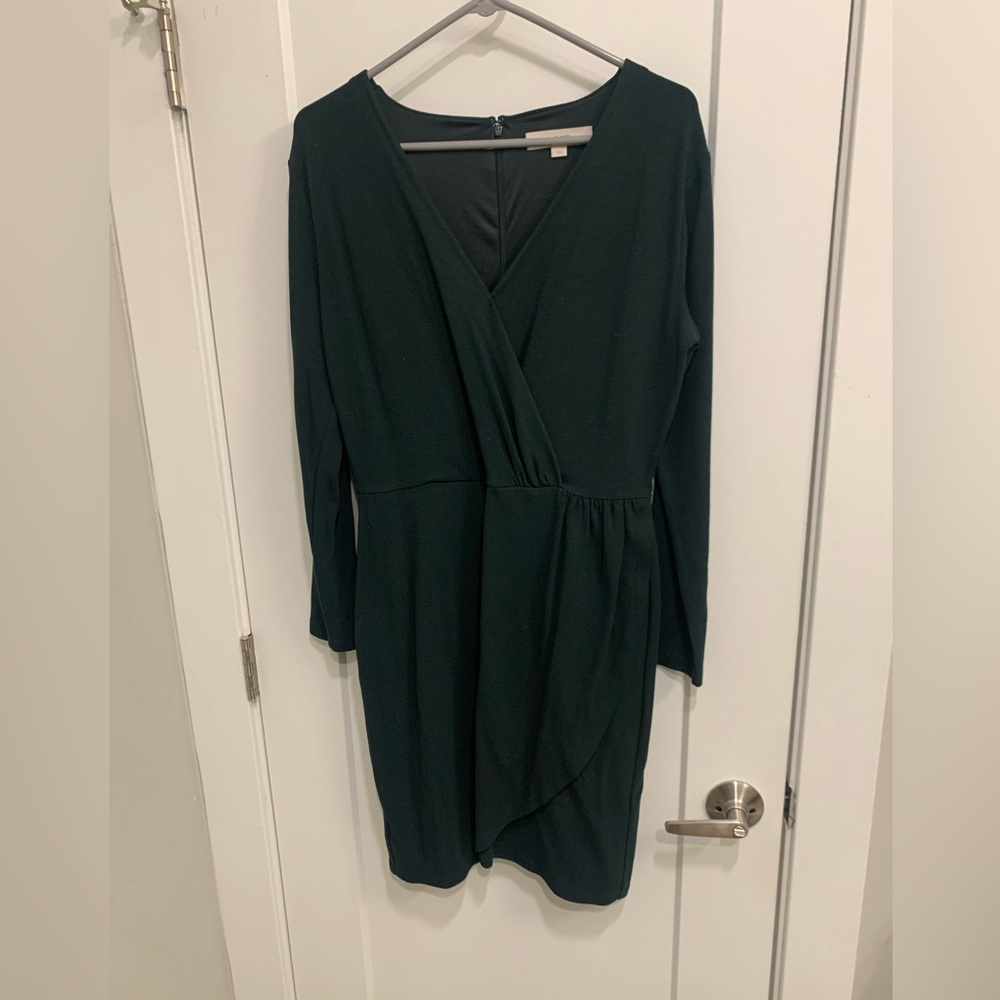 LOFT faux wrap green dress